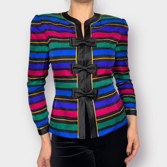 Vintage 80s Adrianna Papell Striped Blazer‎ with Bows - Picture 9 of 9